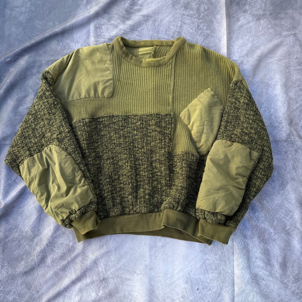 Men's Vetements Military Green Patched Crewneck Pullover Knit Sweater Sz Small